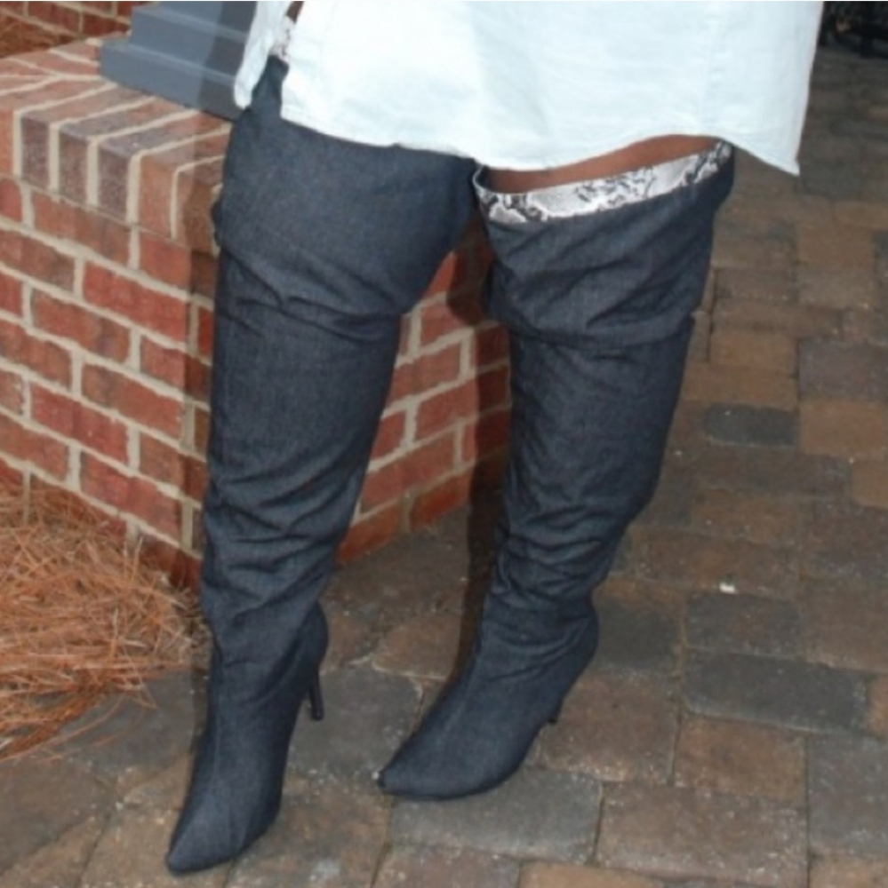 [Ashley Stewart] Ash Black Denim Thigh High Boots